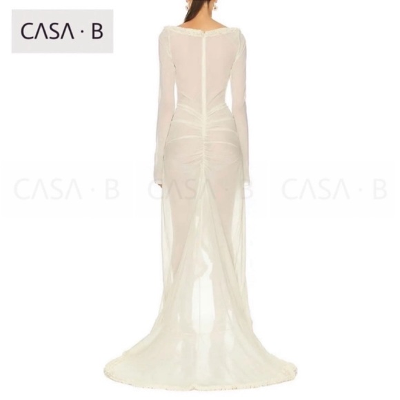 NEW💫to CASA B|“Glamour de Cannes” Mesh Cut-Out Frill Sheer Long Sleeve Lux Gown - Picture 14 of 16